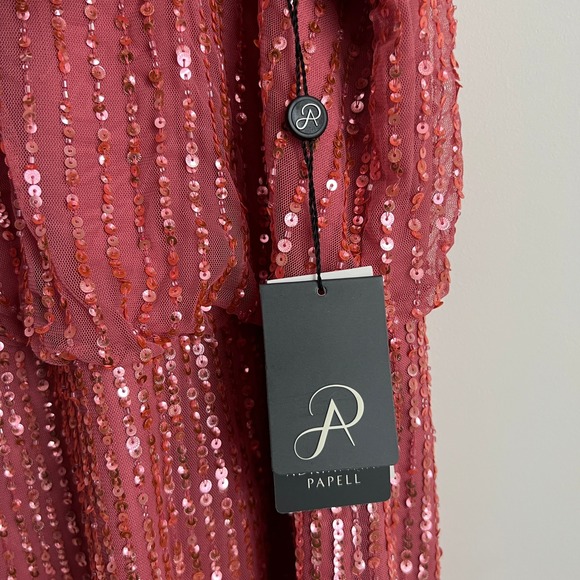 Adrianna Papell Sequin Beaded Blouson Party Dress Sugar Poppy Pink Size 14 - Picture 6 of 12